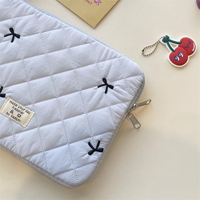 Cute Bow Graphic Carrying Laptop Bag Y2K Preppy Laptop Sleeve Case Bag Kawaii Pad Computer Protect Case Pouch (15-15.6 inch,Blue)