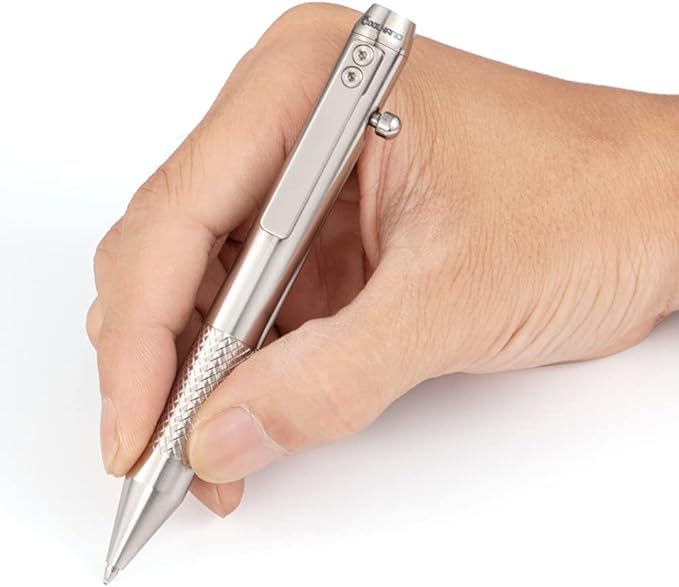 Cool Hand 4.9'' Titanium Bolt Action Pen Stylus for Touch Screen, Ballpoint Ink Refillable, Compact Size, Skelton Out Deep Pocket Clip for Easy Carring