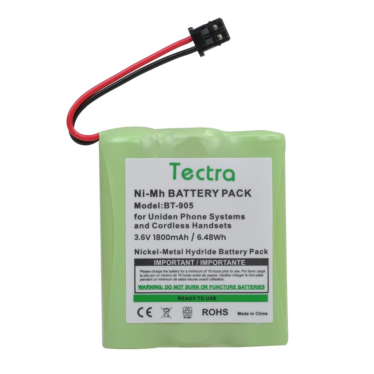 Tectra 2-Pack BT-905 Cordless Phone Battery for Uniden BT905 BT-800 BT-1006 BBTY-0444001 BBTY-0449001 Panasonic P-P501 P-P508 AT&T 200 24032 Cordless Telephones