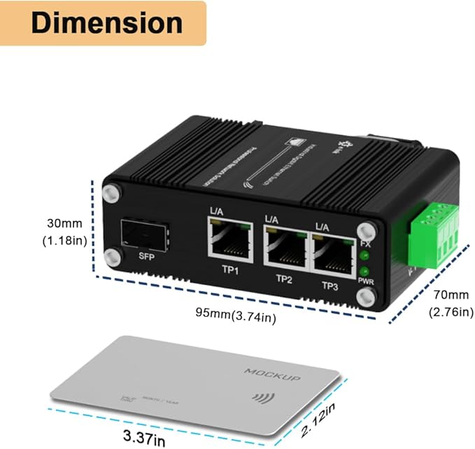 Mini Throncom 4 Ports Gigabit Industrial Fiber Ethernet Solar Switch Hardened 10/100/1000Mbps with 100/1000M Adaptive SFP Slot Din Rail/Wall Mount Solar Power/VoIP/RV Truck 12-48VDC LNK-IMC103G-SFP