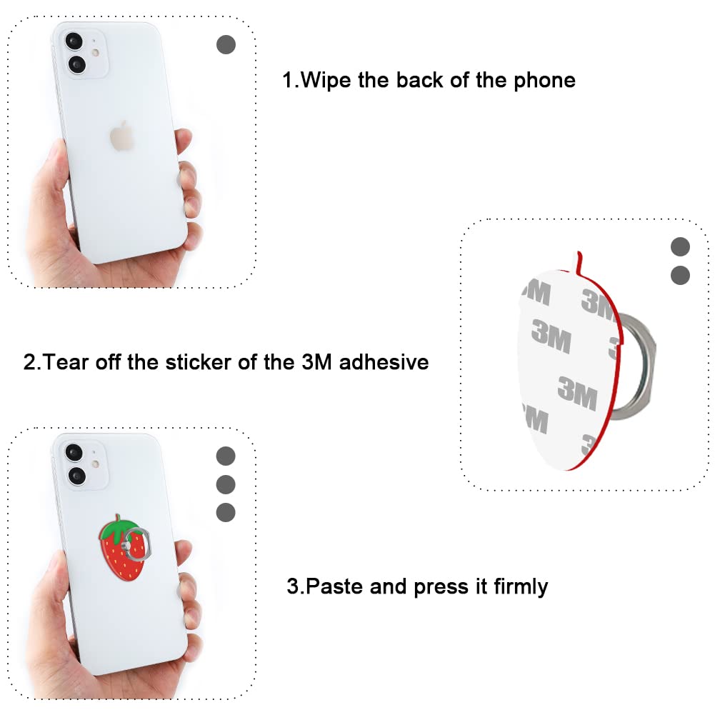 Bonoma Phone Ring Stand Holder,3-Pack 360 Degree Rotation Strawberry