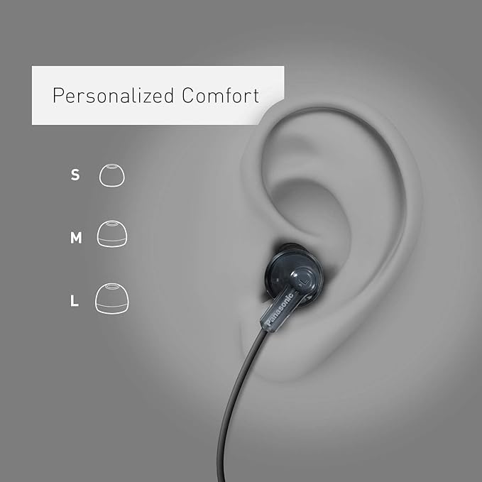 Panasonic ErgoFit Wired Earbuds, 3.5mm Jack In-Ear Headphones Wired with Dynamic Crystal-Clear Sound and Soft Ergonomic Custom-Fit Earpieces (S/M/L), for Phones and Laptops - RP-HJE120-S (Silver)