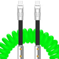 Chubbycable Colorblock Chubby - Braided Silicone Charge Cable, USB C Coiled Cord, Fast Charging Type C to Type C, 2.29FT-3.6FT, Green+Black