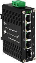 Mini Industrial 4 Port 10/100/1000Mbps Gigabit Ethernet Switch with SFP Din Rail/Wall-Mount 10/100/1000BASE-T RJ45 + 1 100/1000FX (SFP) Support 12-48V DC 10Gbps Switching Capacity