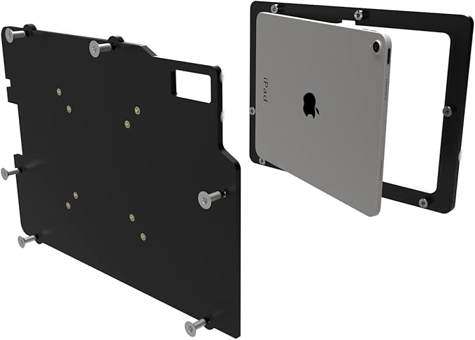TABcare Anti-Theft Acrylic VESA Enclosure Made for Apple iPad 10 10.9" 2022, iPad 11 11" 2025 with Low Profile Wall Mount Kit & 90-Degree Angle USB C Charge Cable (Black)
