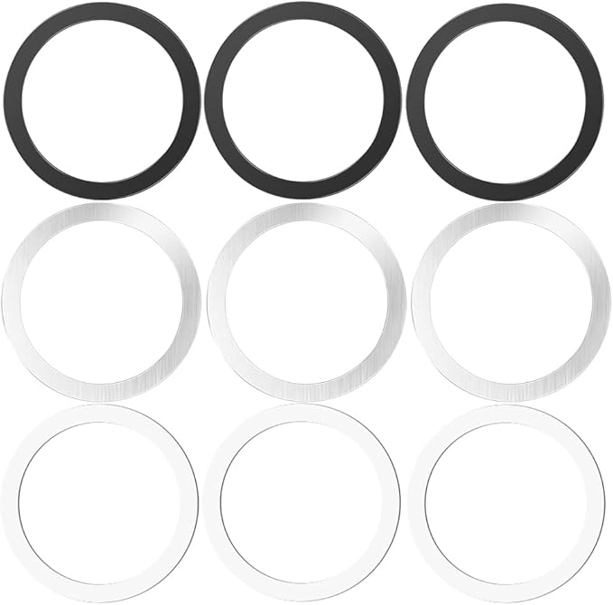 Metal Rings,Ultra-Thin(0.4mm) for MagSafe Sticker,Magnetic Adapter,Phone Cases&Wireless Charger,Compatible with iPhone 16/15/14/13,Galaxy S24/S23/S22/Kindle (3Black & 3White & 3Silver)