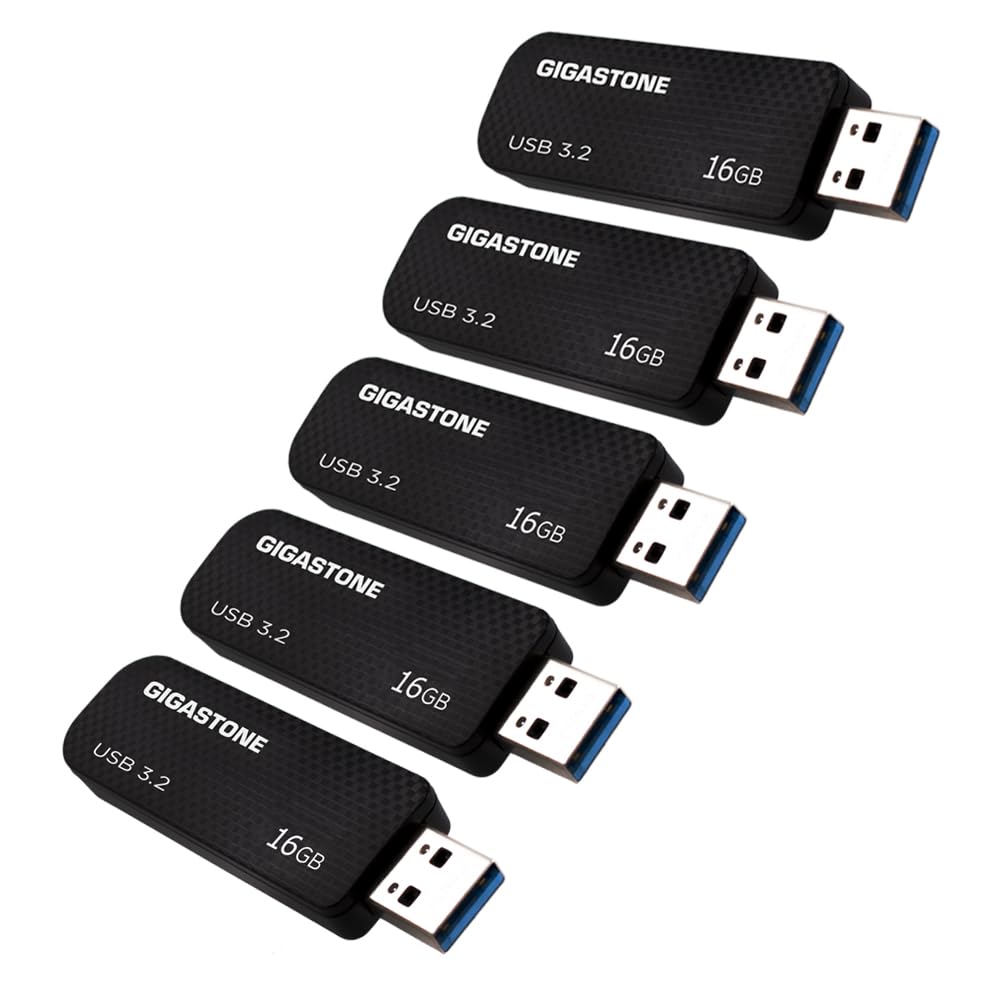 GIGASTONE 16GB USB 3.2 Flash Drive 5-Pack, 80MB/s High-Speed Data Transfer, Carbon Fiber Design, Retractable