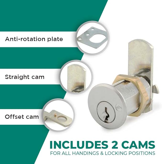Olympus Locks DCN3 Rekeyable Cam Locks | 1-3/8 in Cylinder KD Key Lock, Grade 1 Cam Lock for Doors & Drawers, US26D Chrome, Keyed Different