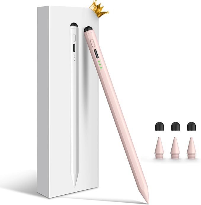 Stylus Pen for iPad, Dual-Tip 13 mins Fast Charge Pencil for Apple, Palm Rejection, Tilt Sensitivity, Compatible w/iPad 6/7/8/9/10, Pro 11/12.9in/M4, Air 3/4/5/M2, Mini 5/6 - Pink