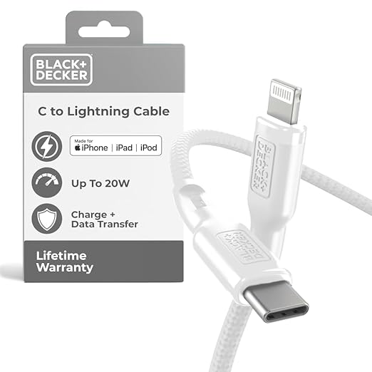 BLACK+DECKER USB C to Lightning Cable - Fast Compatible iPhone Lightning Cable - Durable Braided Type C iPhone Charger Cord - for Travel and Daily Use - Multiple Colors and Lengths - 3ft