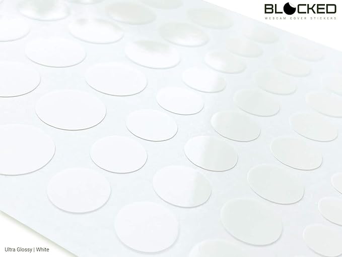 BLOCKED Stackable Webcam/Camera Vinyl Covers | 57 Low-Tack Restickable Webcam Sticker | Multiple Sizes | White 57-Pack (Ultra Glossy)