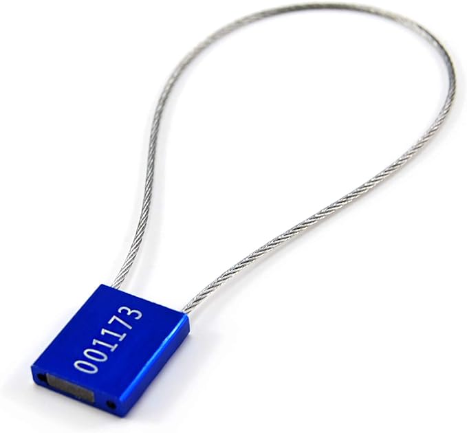 Leadseals(R) 500 Blue Steel Cable Seals Metal Security Tag Numbered Truck Trailer Seal Anti-Tamper Pull-Tite Security Seal Aluminum Body Transport Shipping Seal Self-Locking Safety Ties ISO 17712