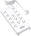 TROND Surge Protector Power Strip 15 ft Cord - Long Extension Cord, 13 Widely-Spaced Outlets Expansion with USB C Ports, 4000 Joules, Flat Plug, Wall Mount, ETL Listed, Office Desk Accessory, White