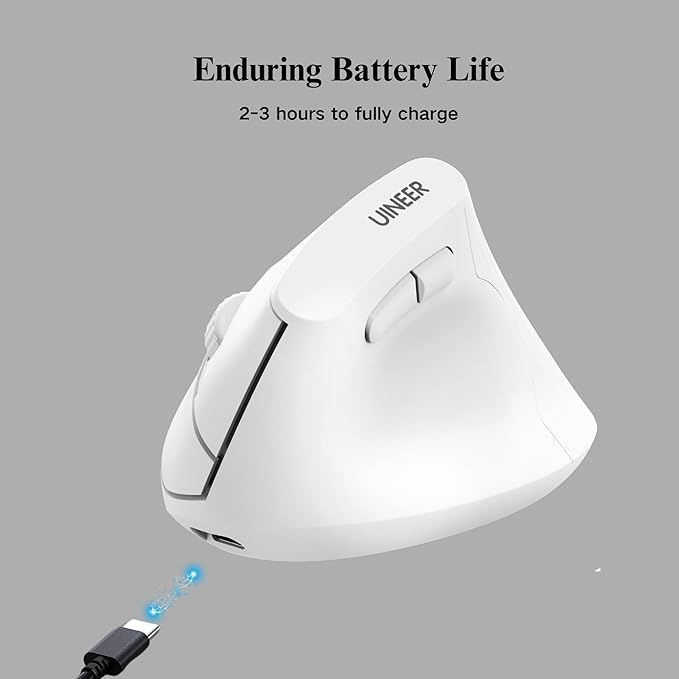 Vertical Wireless Mouse,Bluetooth Mouse with BT5.0/4.0/2.4G, Rechargeable Mouse with Battery Indicator,Ergonomic Design for Comfort and Reduced Wrist Strain, Ideal for Home& Office Use (White)