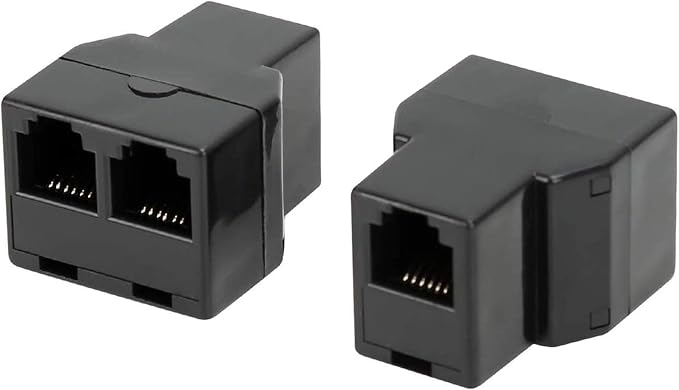 Uvital RJ12 6P6C 1 Female to 2 Female Telephone Line Splitters, Telephone Landline Cable Connector and Separator(Black,2 Pack)
