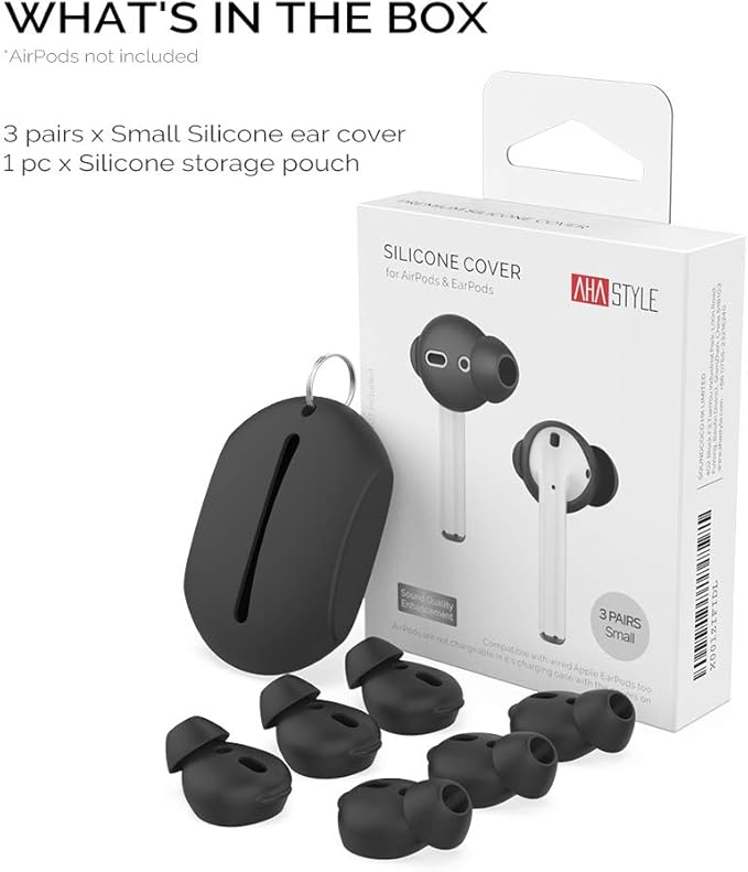 AhaStyle 3 Pairs AirPods Ear Tips Silicone Earbuds Cover [Not Fit in The Charging Case] Compatible with Apple AirPods (3 Pairs Small, Black)