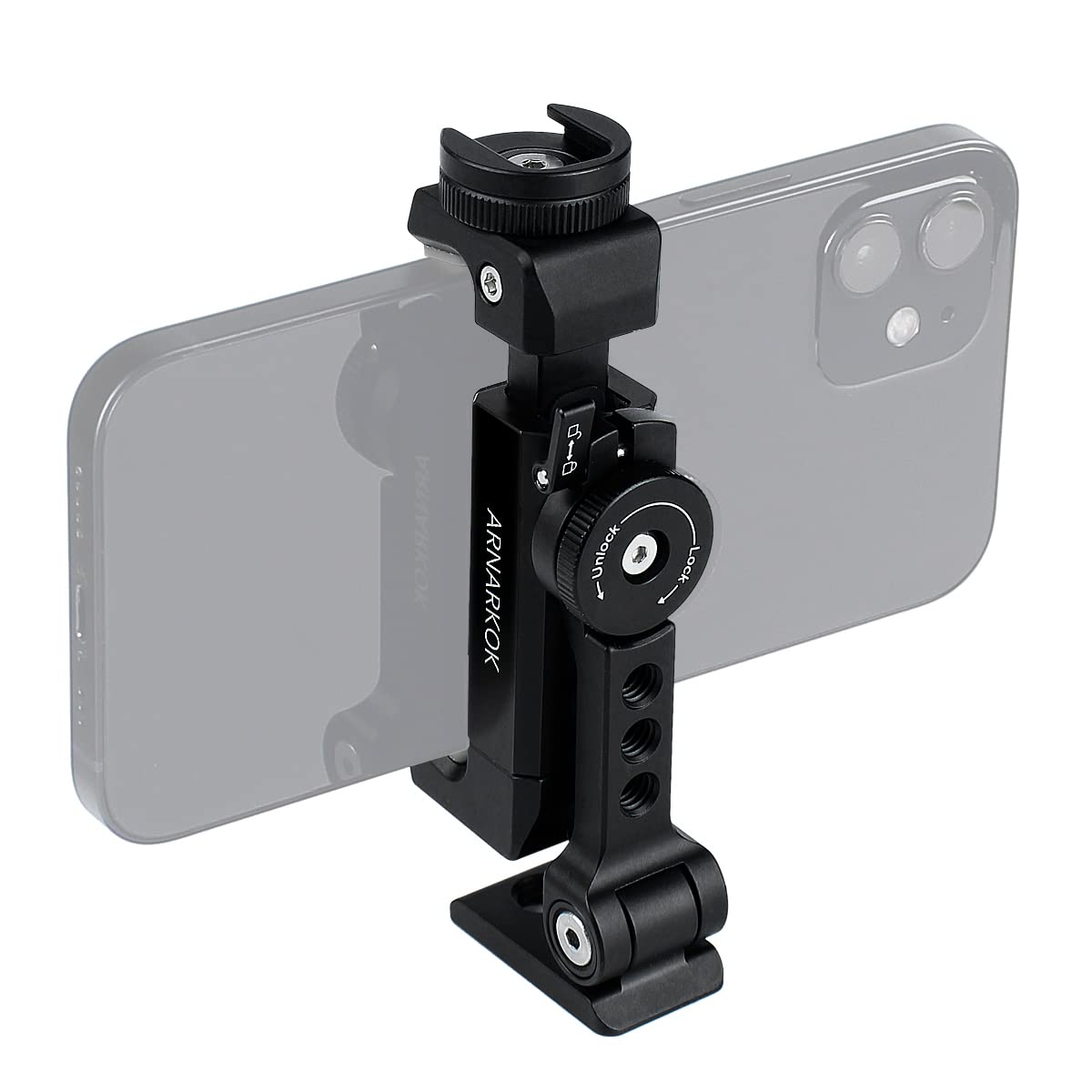 Arnarkok Metal Phone Tripod Mount with Rotatable Cold Shoe Mount
