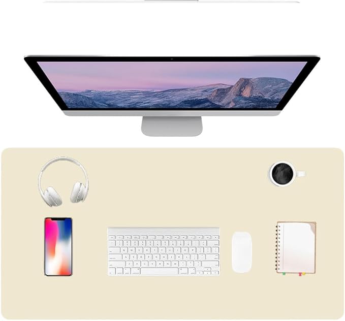 PU Leather Desk Pad Protector Gaming Mouse Pad Non Slip Desk Mat for Keyboard and Mouse Waterproof Desk Writing Pad for Office and Home Desk Accessories(Beige, 35.4 * 17.7)