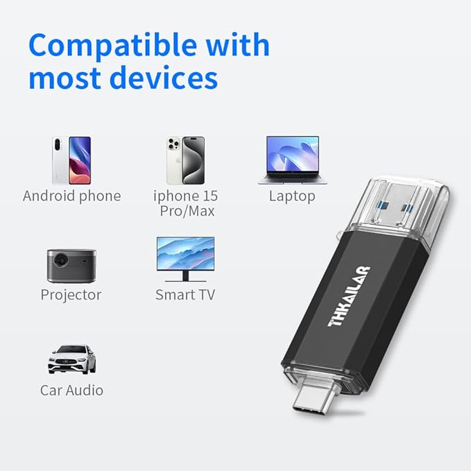 Thkailar USB C Thumb Drive 128GB OTG USB 3.1 Flash Drive Dual for Business Traveler Compatible with Android Phone/PC/Mac Pro External Storage Data(Black)
