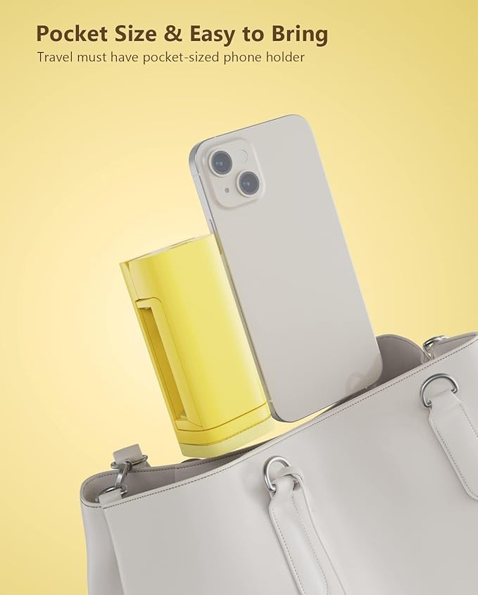 MiiKARE Airplane Travel Essentials Phone Holder, Universal Handsfree Phone Mount for Flying with 360 Degree Rotation, Accessory for Airplane, Travel Must Haves Phone Stand for Desk, Yellow