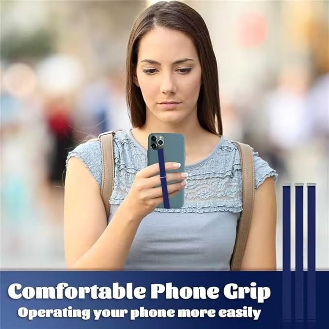 TEAMOLA 3pcs Silicone Phone Grip Holder Strap for iPhone 15/15 Pro/16/16 Pro & Samsung Galaxy S24/S23 - Anti-Slip Finger Loop for Case, Universal Phone Loops for Back of Cell Phones（230, 3 Navy）