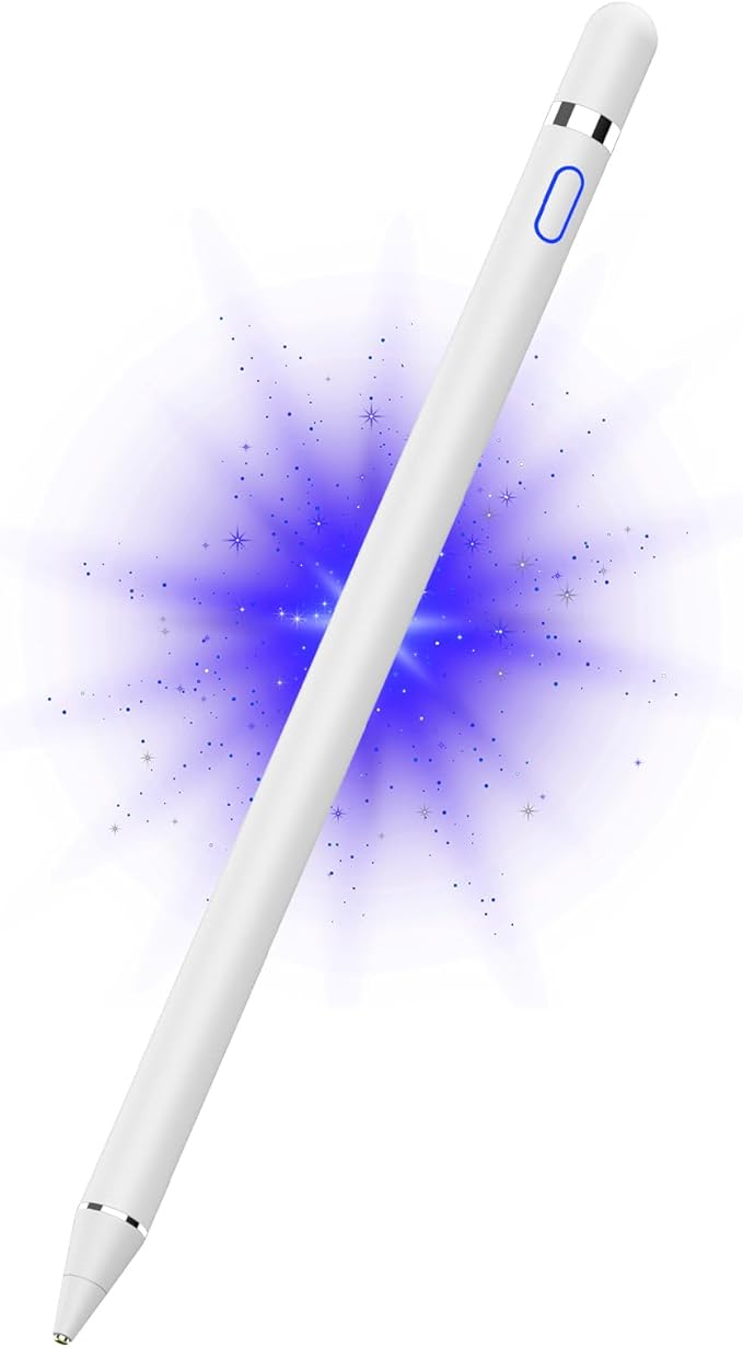 DOGAIN Active Digital Stylus Pen for Touchscreen, Stylus Pencil for Apple iPad mini/Pro/Air, Switch, Samsung, iPhone, Android and Most Phone & Tablet, 1.5mm Fine Point Rechargeable Pens - White