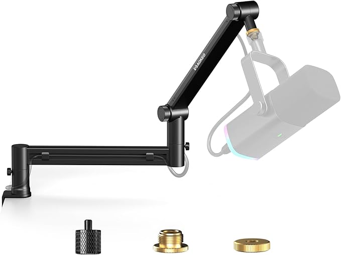 Microphone Arm,Aokeo AK-58 Desk Low Profile Adjustable Mic Boom Arm Stand,Suitable For Blue Yeti,Snowball iCE, HyperX QuadCast,SoloCast,Elgato Wave,Etc