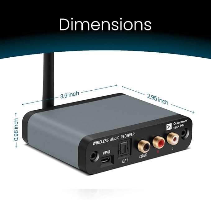 BLT-HD aptX HD Bluetooth Receiver, Hi-Fi Bluetooth v5.1 Audio Adapter with TI DAC,Analog RCA Output, Digital Coaxial and Optical Output with Enhanced Working Range