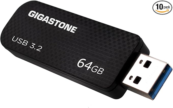 GIGASTONE 64GB Flash Drive (10 Pack) Z30 USB 3.2 Gen 1, 80MB/s Ultra Fast, Keychain Loop, Carbon Fiber Style, Push-Pull Design, Data Storage, Backup for PC/Mac/TV/Car, USB 2.0/3.0/3.1 Compatible