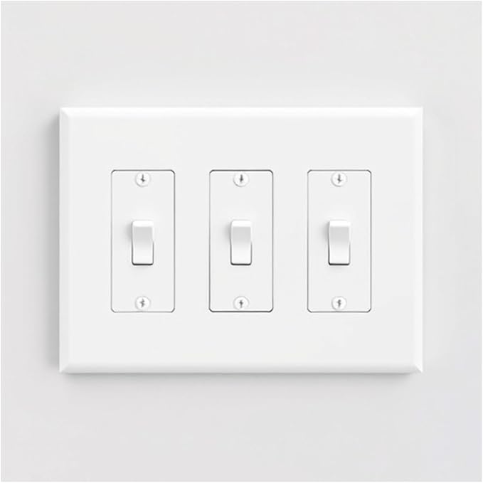 3 Gang Decorative Screwless Wall Plate Light Switch Cover, Hidden Screw Smooth Face, White, 10 pcs