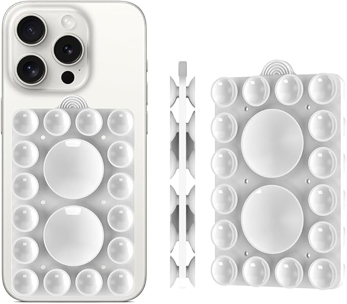 ZYCCER Double Sided Silicone Suction Phone Holder Mount,Compatible with iPhone and Android Cases Hands-Free Mirror Shower Phone Mount Strong Grip Holder (White, Double Sided 2PCS)