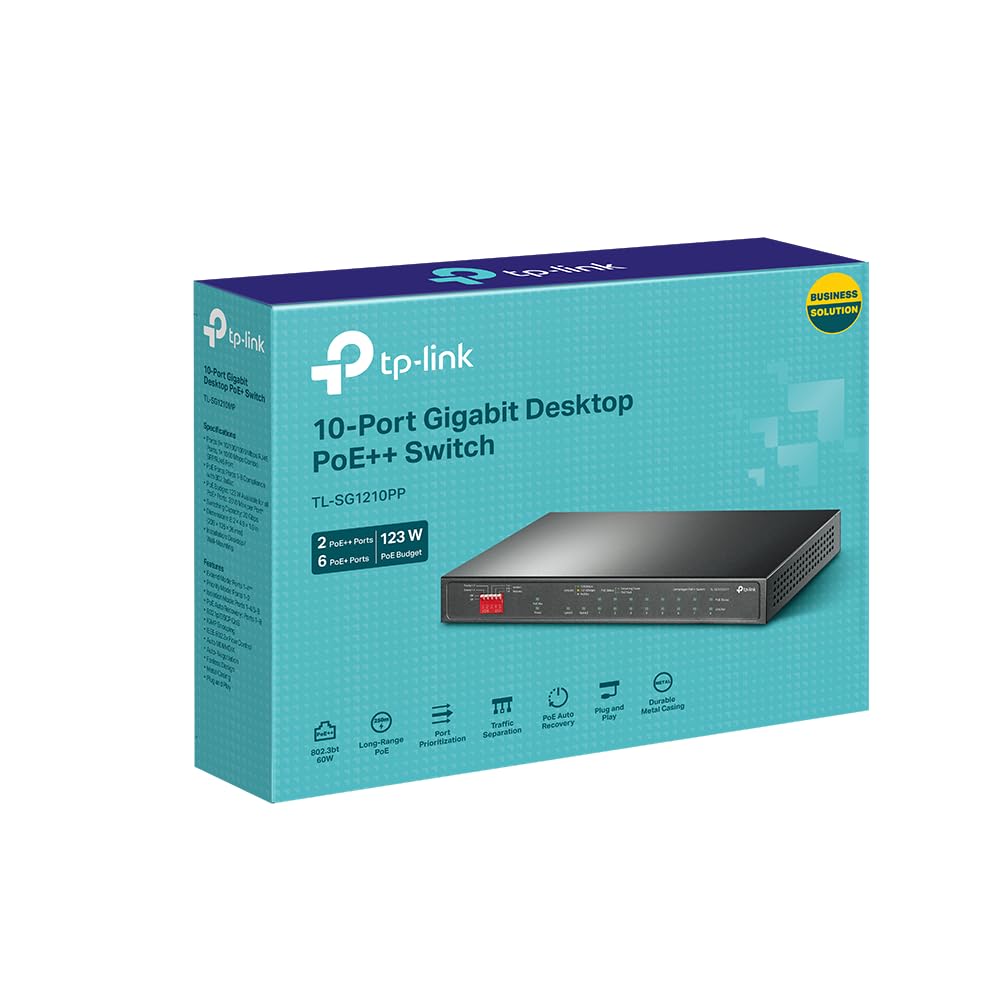 TP-Link TL-SG1210PP, 8 Port Gigabit PoE Switch, 6 PoE+ 2 PoE++ Ports, 123W