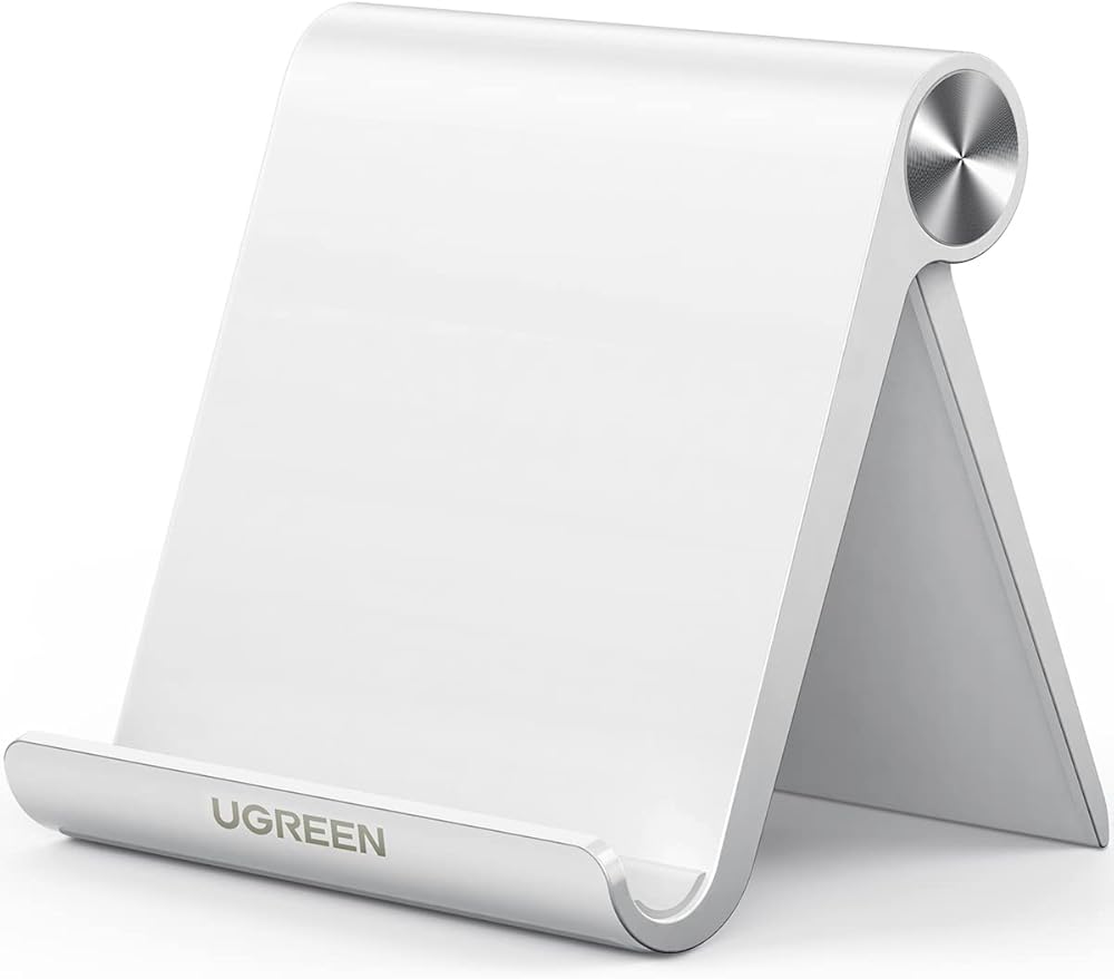 UGREEN Cell Phone Stand for Desk Phone Holder Foldable Portable Adjustable Compatible with iPhone 16 15 14 13 Pro Max, iPhone 12 11 Plus SE XS XR 8 7, Office Desk Travel Accessories, White