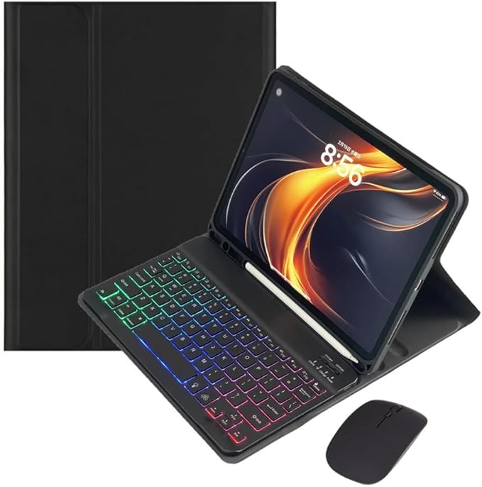 for iPad 9.7 inch 6th/5th Generation, Air 2, Air, iPad Pro 9.7 Keyboard Case with Mouse and Rainbow Backlit Detachable Bluetooth Keyboard Cover,Black