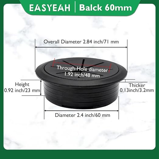 EASYEAH 2 Pcs Desk Grommet 2-3/8" / 60 mm, Desk Hole Cover for Cables