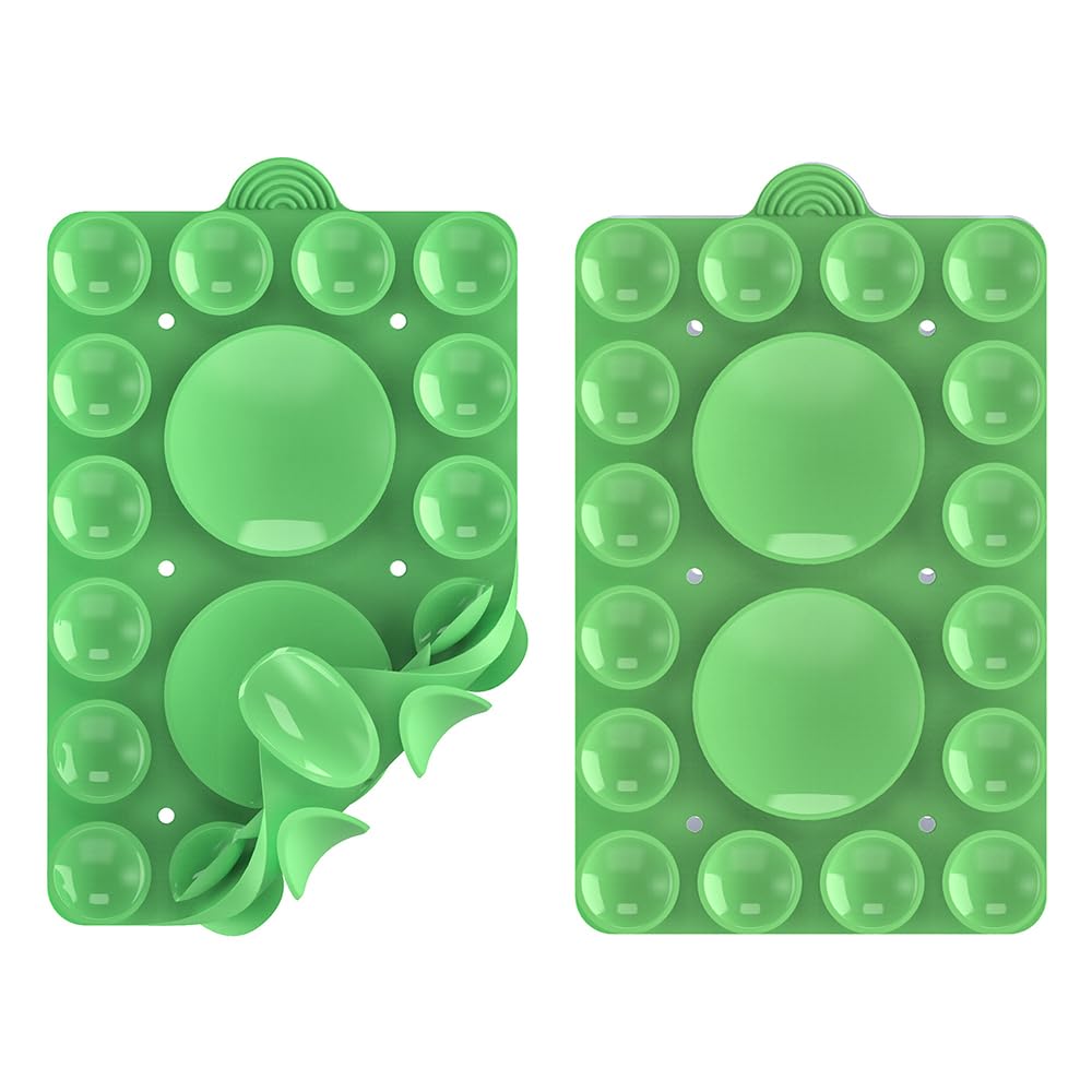 Double Sided Silicone Suction Phone Holder Mount,Compatible with iPhone and Android Cases Hands-Free Mirror Shower Phone Mount Strong Grip Holder (Grass Green, Double Sided 2PCS)