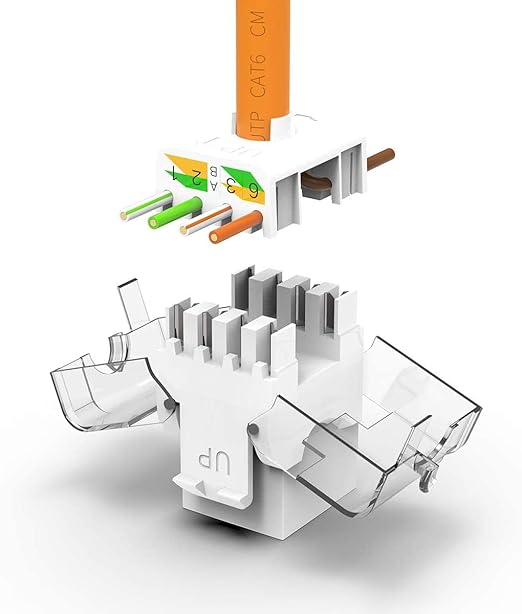 AMPCOM CAT6 Keystone Jack Tool-Less RJ45 UTP, No Punch-Down Tool Required Module Coupler 12-Pack White