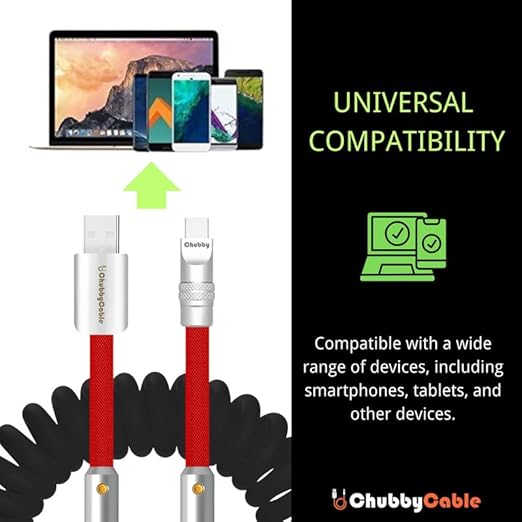 Chubbycable Colorblock Chubby - Braided Silicone Charge Cable, USB C Coiled Cord, Fast Charging Type C to Type C, 2.29FT-3.6FT, Green+Black