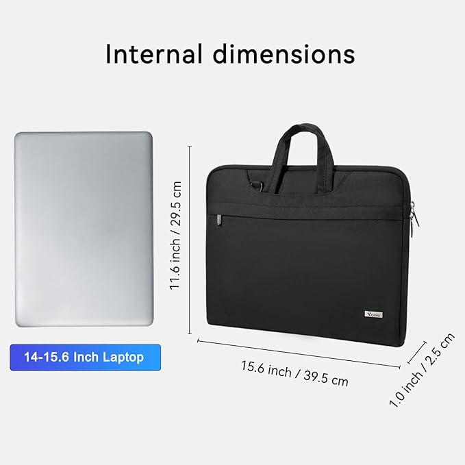Voova Laptop Bag 15.6 Inch, Waterproof Computer Sleeve Carrying Case with Shoulder Straps & Handle Compatible with Macbook Air 15 M2/M3/M4, MacBook Pro 15/16, 15-16 Inch Hp Dell Lenovo Asus, Black