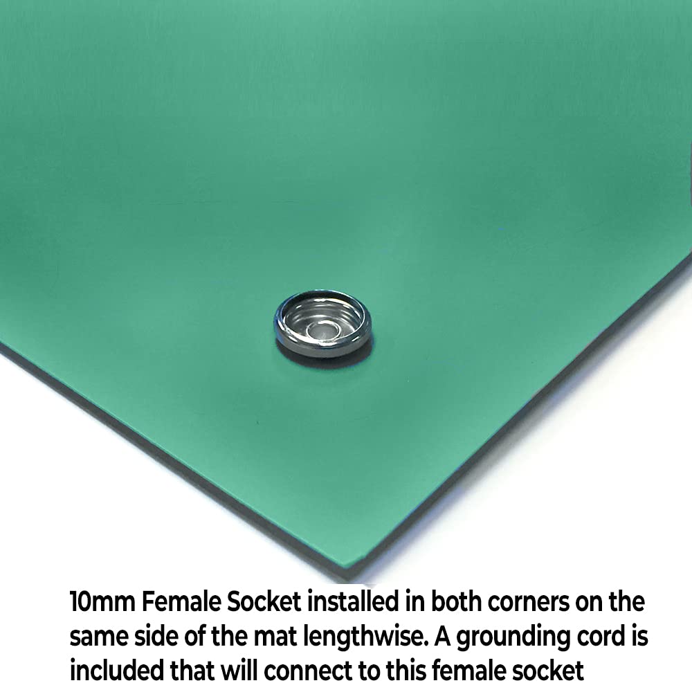 RubberStat Dual Layer ESD Compliant Workstation Rubber Table Mat Kit, Soldering, Cell Phone Repair, with Wrist Strap Set and Ground Cord - 36"x60" Green