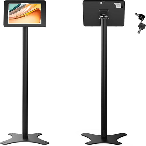 Beelta Tablet Floor Stand Compatible with 10.2" iPad 7 8 9, Rotate Lockable Metal Tablet Enclosure+Aluminum Pole+Metal Base - BSF302BT