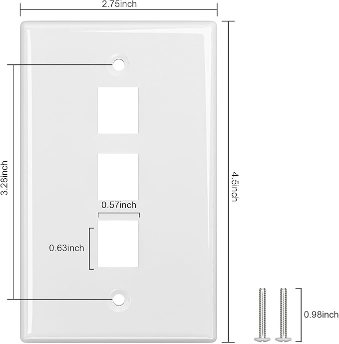 FGB 3-Port Keystone Wall Plate 20-Pack, Low-Profile Single Gang Wall Plates for RJ45, HDMI, and Coax Keystone Inserts, White