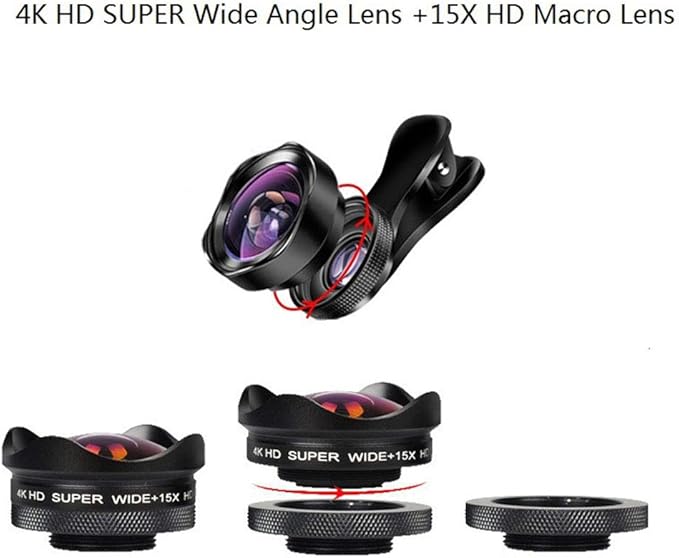 Andoer 4K Smartphone Camera Lens 0.45X Wide Angle 15X Macro Phone Lens with Universal Clip