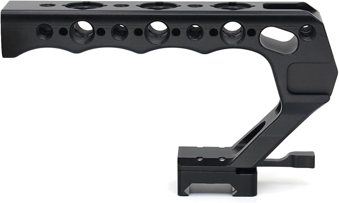 Universal Top Handle Quick Release NATO Grip with NATO Rail for DSLR Camera Cage, with 3 Cold Shoe Adapters to Mount DSLR Camera with Microphone/LED Light/Monitor (Black with NATO Rail)