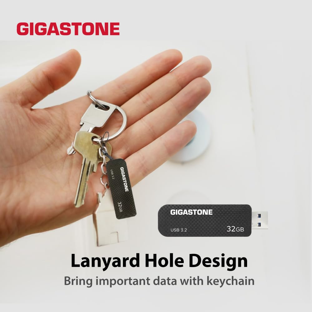 GIGASTONE 32GB USB 3.2 Flash Drive 5-Pack, 80MB/s High-Speed Data Transfer, Carbon Fiber Design, Retractable