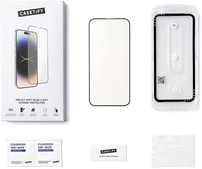 CASETiFY Impact Anti-Blue Light Screen Protector [Strengthened 9H aluminosilicate glass, applicator included] for iPhone 16 Plus