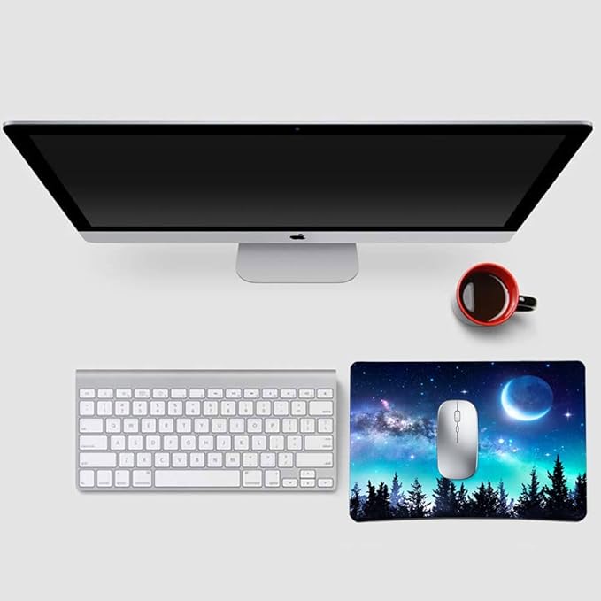 Mouse Pad, Gaming Mouse Pad, Non-Slip Rubber Base Mouse Mat with Designs for Laptop, Computer & Office, 9.5 x 7.9 x 0.12 inches (Moon and Galaxy)