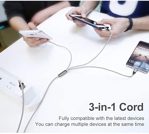 Multi Charging Cable, 4ft 2Pack Multi Phone Charger Cable Braided Universal 3 in 1 Charging Cord Extra Long Multiple USB Cable with USB C, Micro USB Port Connectors for Cell Phones and More（Red+Black)