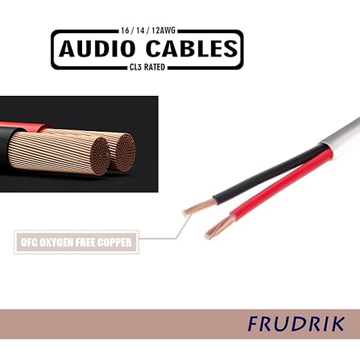 Speaker Wire - 99.9% Oxygen Free Copper – ETL Listed & CL3 Indoor Speaker Cable (14/2 White, 200FT)