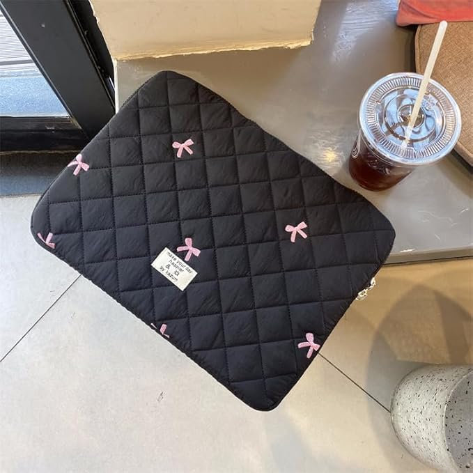 Cute Bow Graphic Carrying Laptop Bag Y2K Preppy Laptop Sleeve Case Bag Kawaii Pad Computer Protect Case Pouch (11 inch,Black)
